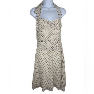 BCBG Polka Dot Halter Dress Size S Cream Fit & Flare Sweetheart Retro Silk